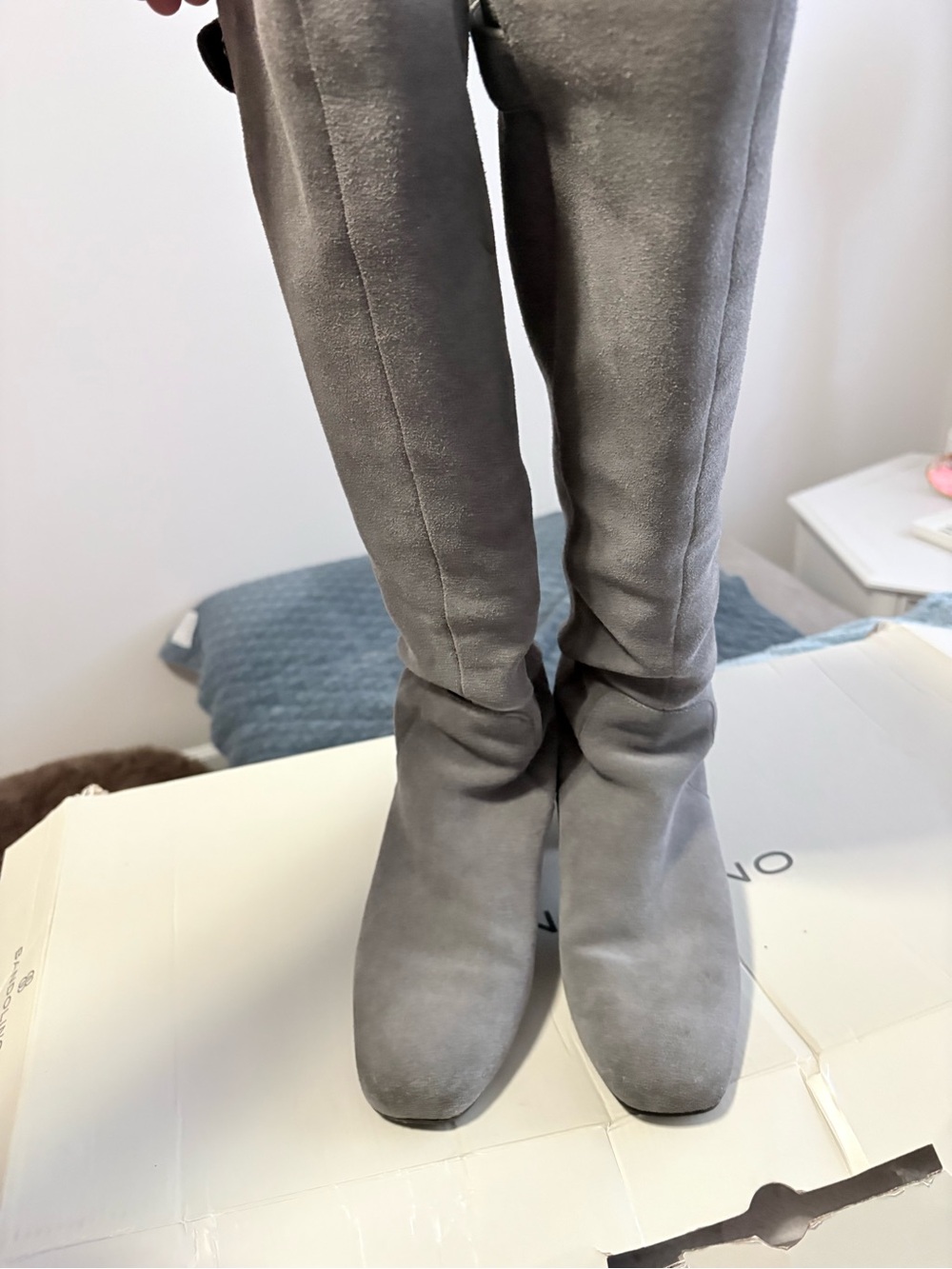 Bandolino Tall Suede Heeled Boots in Gray